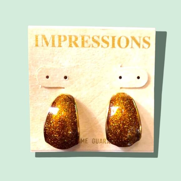 NWT! Impressions Metallic Shiny Gold-Tone Hoop Earrings! - Picture 1 of 3